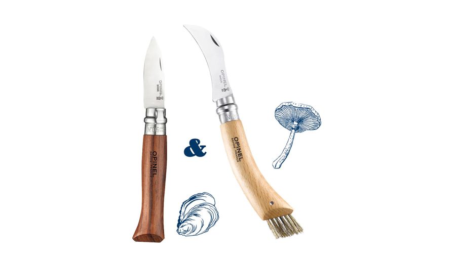 Opinel two knife set - an Oyster shucking knife and a mushrooming knife
